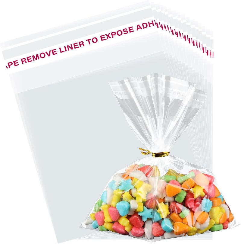 Lemicin 200Pcs Cookie Bags 7x7 Inches Self Sealing Cellophane Bags Self Adhesive Resealable Clear Large Cookie Bags with Twist Ties for Gift Giving Party Favors Bag - Image 1